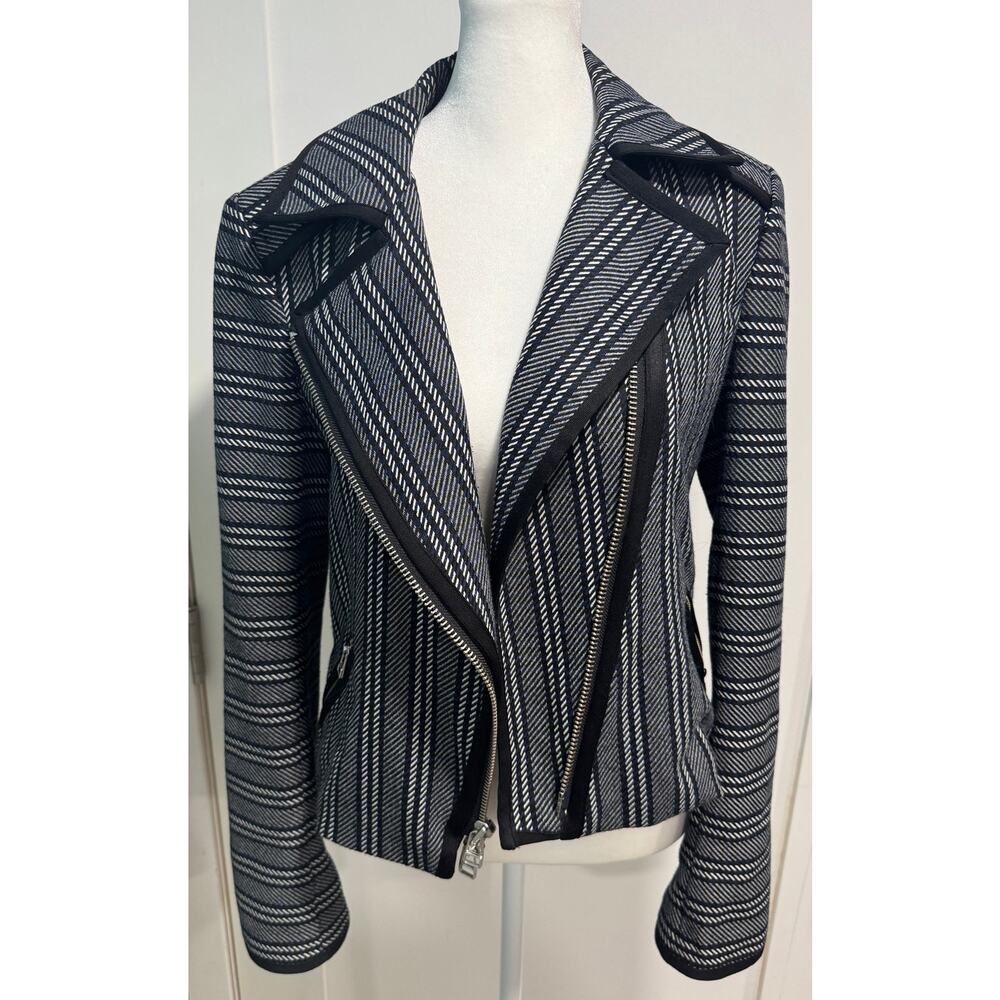 VERONICA BEARD Asymmetrical Striped Moto Jacket Blazer Zipper Size 2 - Picture 2 of 6